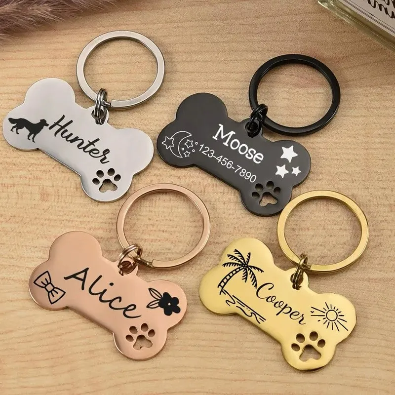 

Custom Logo Dog Tag Stainless Steel Engraved Bone Dog Charm For Pet Collar Personalized Dog Id Name Tag Gift Pendant Supplies