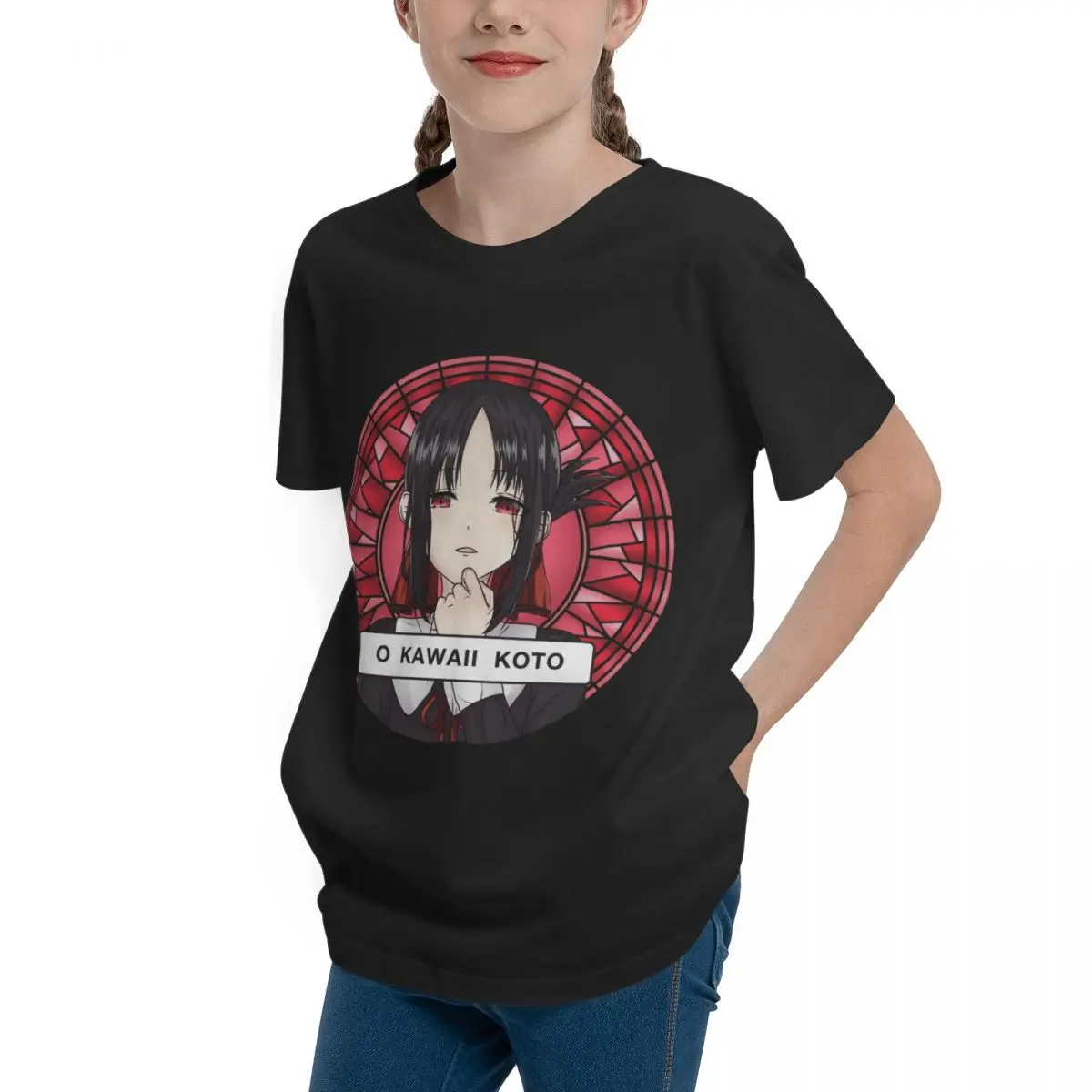 Kaguya Shinomiya Stained Glass From The Anime Kagu Vintage Home Teenagers Basic Short Sleeve T-Shirt Retro Tees Casual