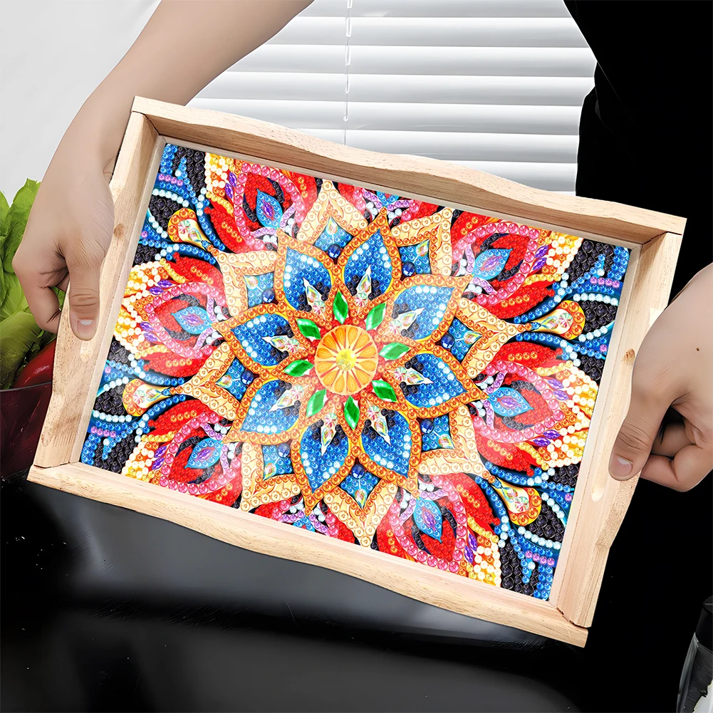 

Diamond Painting Wooden Serving Tray with Handle Decorative Trays Coffee Table Tray Dinner Organizer Tray for Serving Food