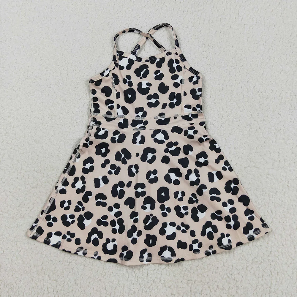 Robe léopard à volants pour bébés filles, longueur aux genoux, jupe et short, vêtements de Yoga, nouveaux vêtements actifs, vente en gros