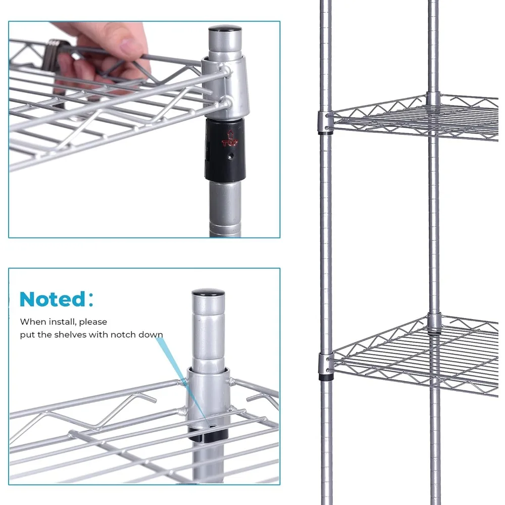 Prateleiras de arame para armazenamento, altura ajustável, rolamento Metal Prateleiras, 4-Tier, Heavy Duty, 440 lbs Capacidade