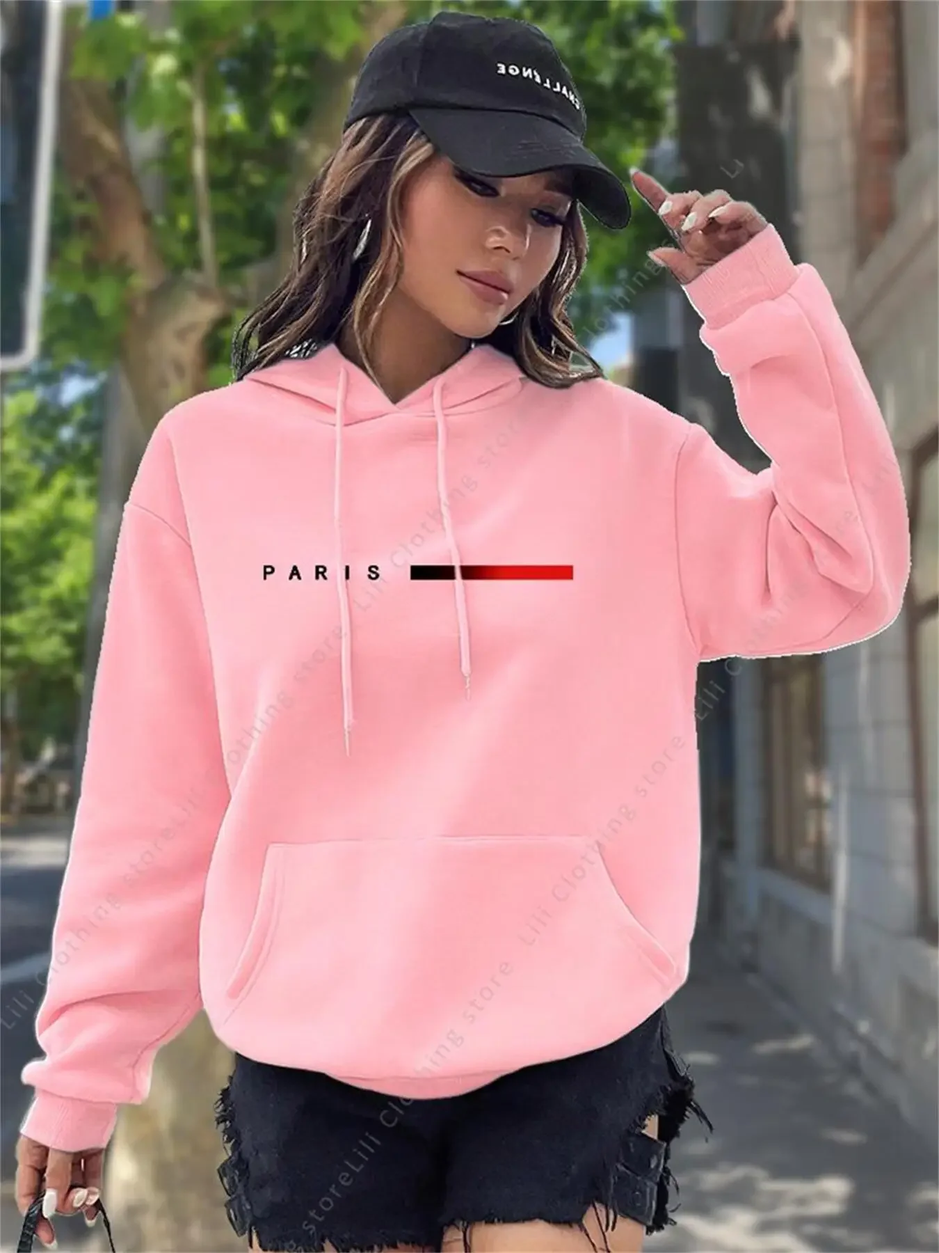 PARIS Hot Selling Hoodies for Women Tops Fashion Aesthetic Sweatshirt Y2k Street Clothing Pink Black Pullover Woman Hoody S-3XL