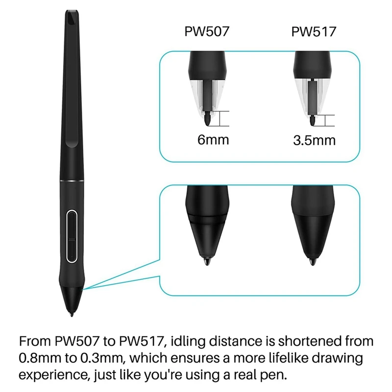 PW517 Digital Stylus Pen + 10-Pack Replacement Pen Nibs For Huion Kamvas 13, Kamvas Pro 24, Kamvas 22 Plus Battery-Free