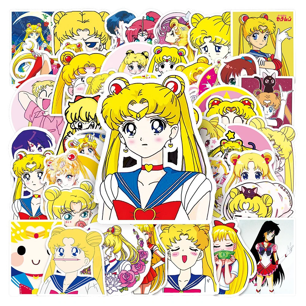 10/30/51 pegatinas de anime de Sailor Moon, lindas calcomanías de dibujos animados de Tsukino Usagi, pegatinas DIY para equipaje, teléfono, cuaderno, juguete de pegatinas de graffiti Kawaii