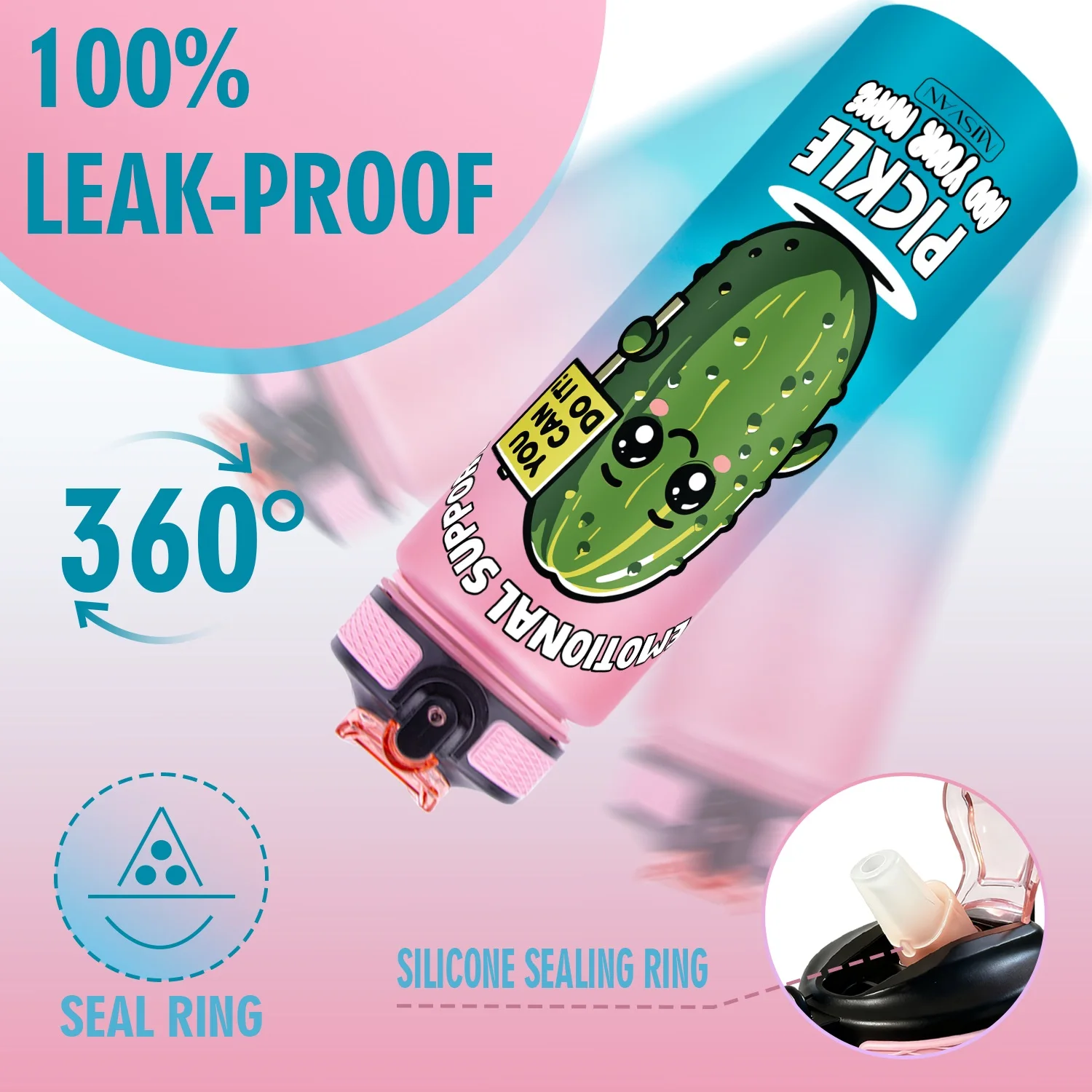 a1PC、カスタマイズ名入り32オンスウォーターボトル、キュートなピクルス感情サポートプリント、毎日の水分補給を促す、ジム、アウトドアサイクリング用