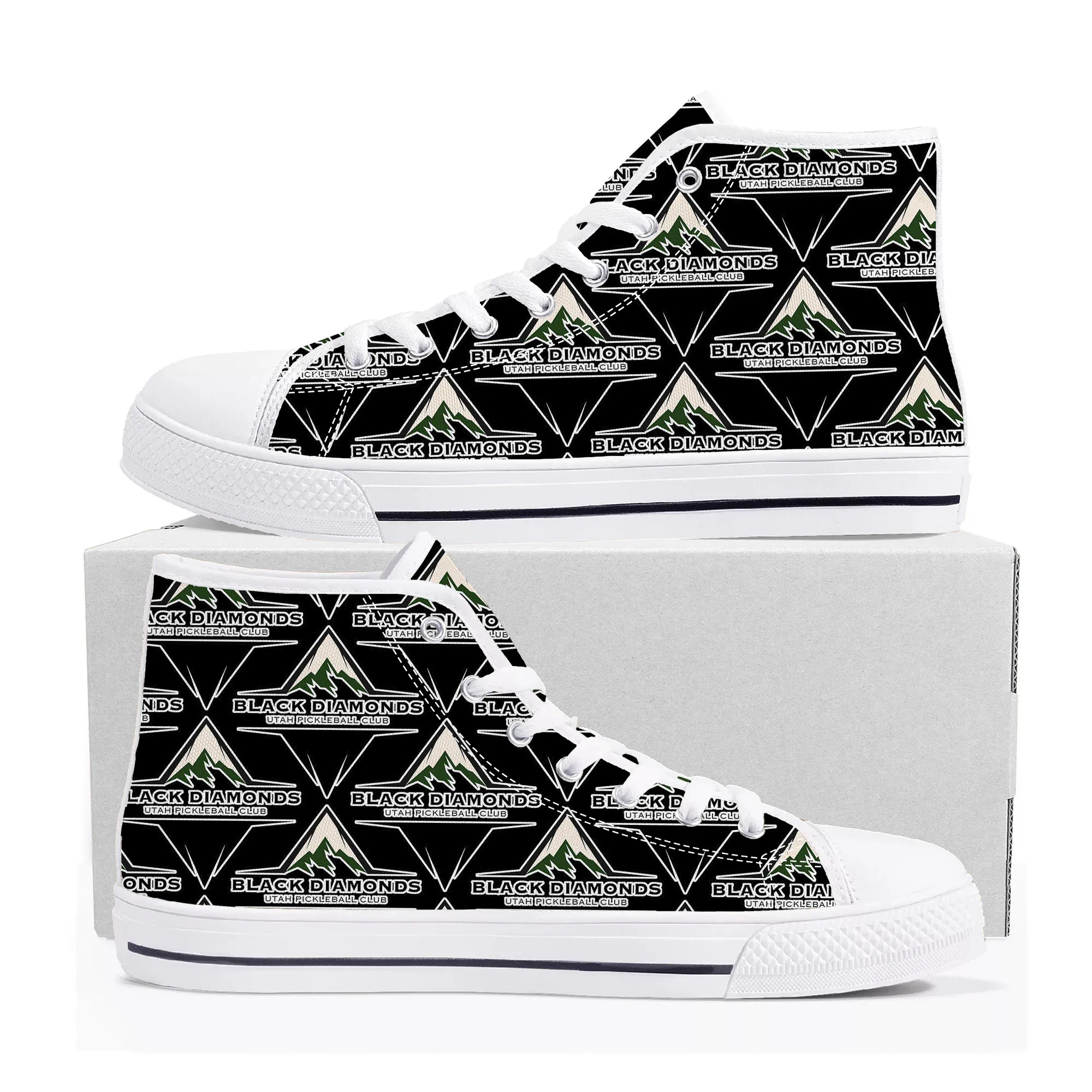 Utah Zwarte Diamanten Pickleball Hoge Top Sneakers Heren Dames Tiener Canvas Hoge Kwaliteit Sneaker Casual Op Maat Gemaakte Schoenen Diy