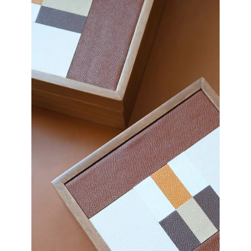 

First layer leather color matching large capacity with makeup mirror jewelry/storage box