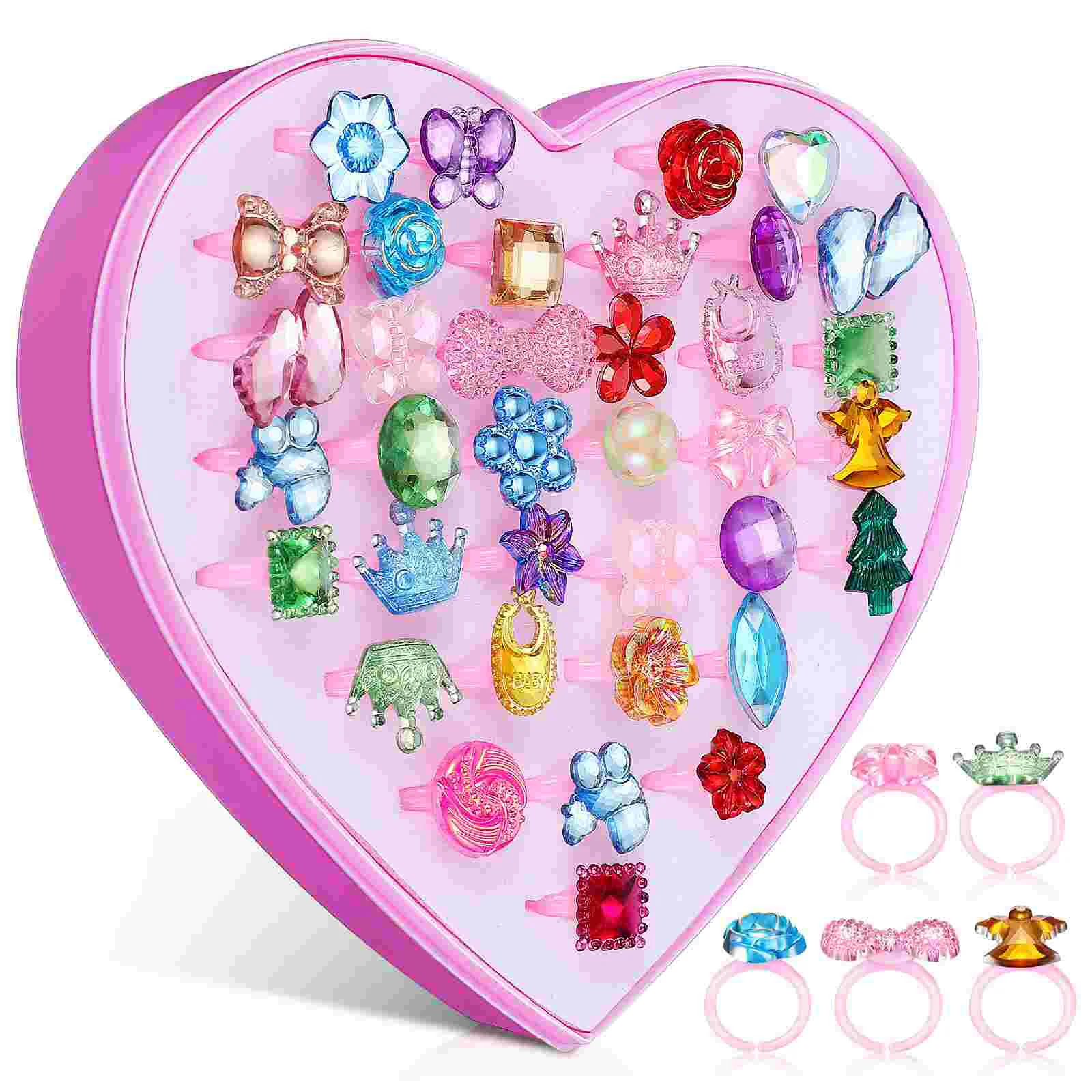 36 pezzi Set di cristalli Gioielli per ragazze Accessorio di moda per bambini Giocattolo di bellezza Regalo ideale regolabile in stile coreano