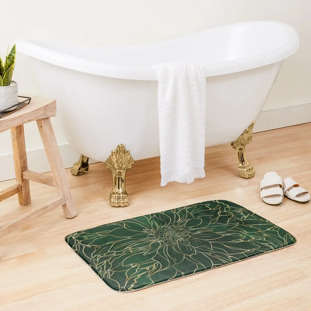 

Gold Green Dahlia Flower Bath Mat Bathroom Accessories Hallway Carpet Mat