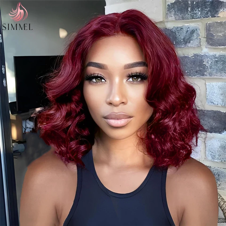 

13x4 Lace Body Wave Burgundy Short Bob Wig Human Hair 99J Wine Red T Lace Frontal Wig 4x4 6x4 Glueless Wigs 180% Density
