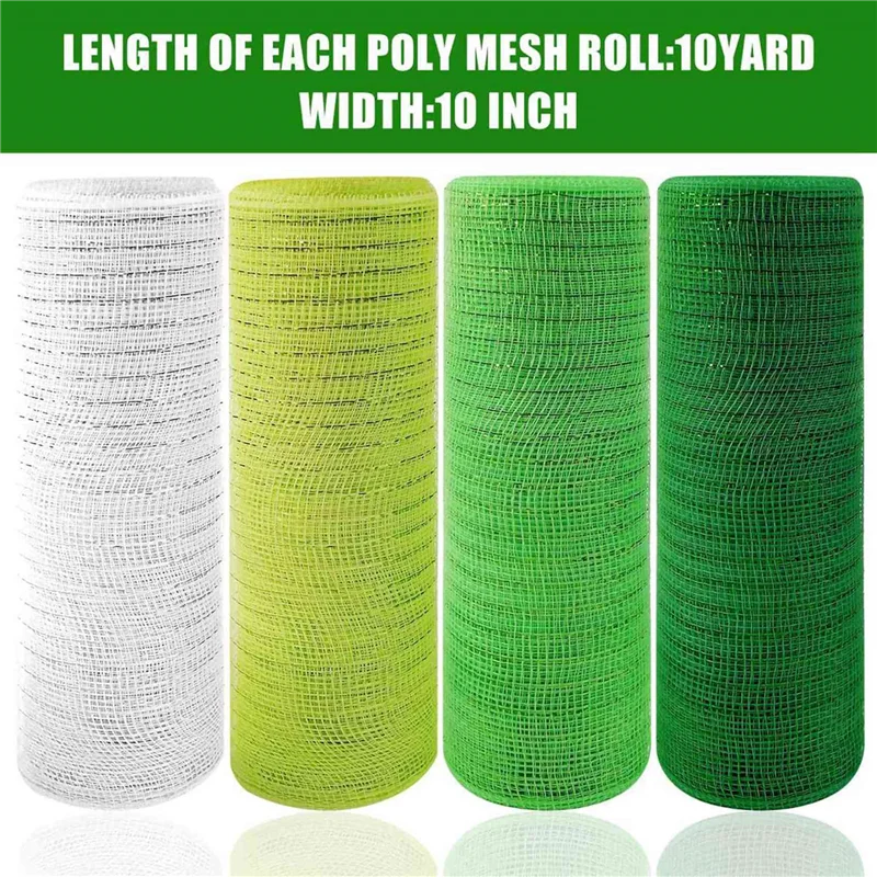 8 ม้วน St. Patrick's Day โพลีตาข่ายริบบิ้น, สีเขียวสีขาวแบบมีสายริบบิ้น 10 นิ้ว X 30 ฟุต Poly Deco ตาข่ายริบบิ้น-CLIM