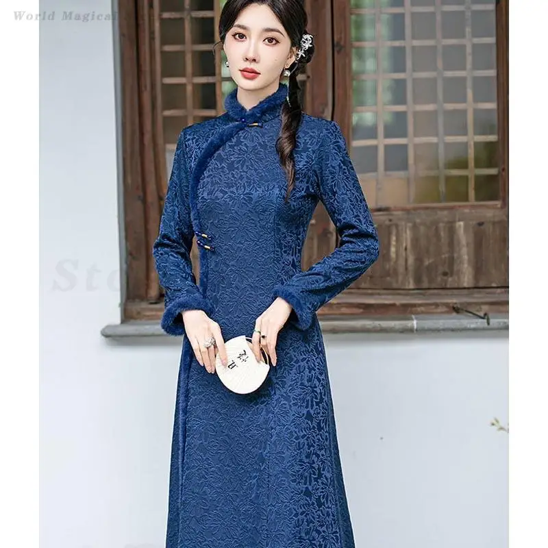 

Chinese Qipao Traditional Oriental Costume New Chinese Style Long Dress Elegant Classic Cheongsam Vintage Jacquard Slim Vestidos