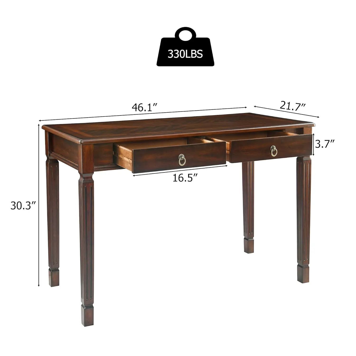 Solid Wood Desk 2 Drawers 46