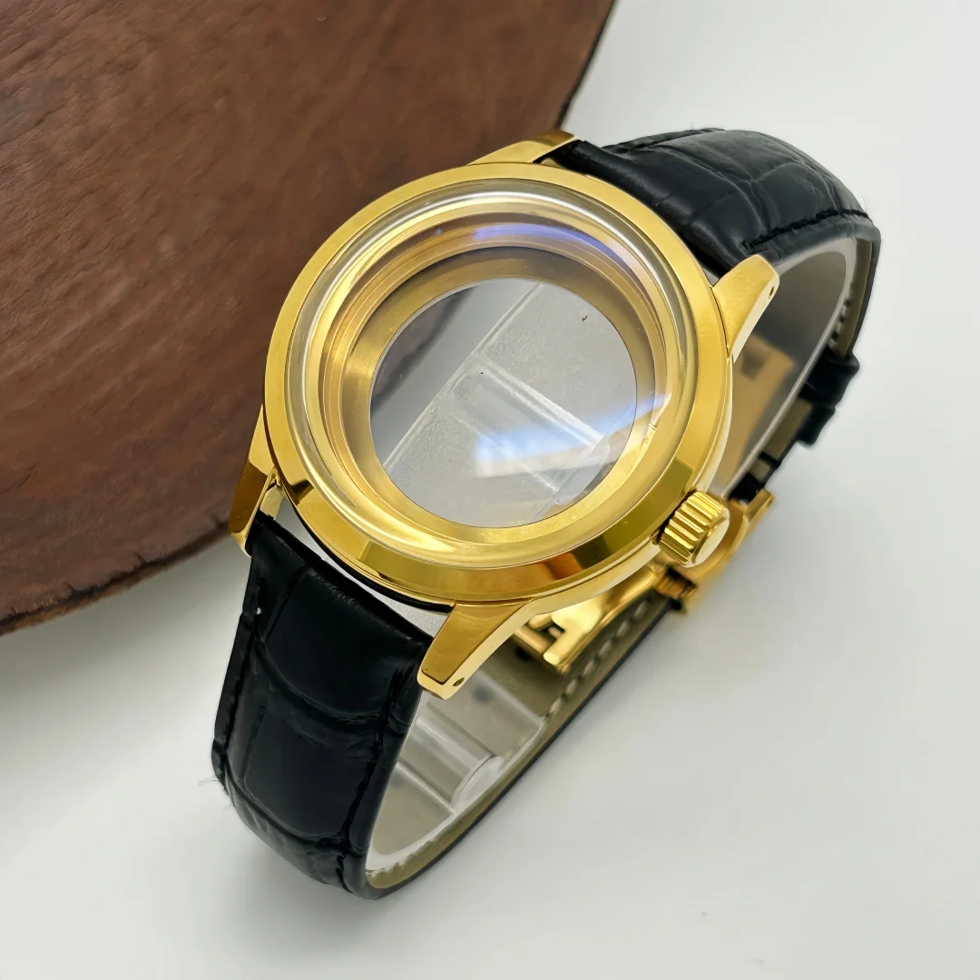 39mm Watch Case Butterfly Double Buckle Leather Strap Fit 31mm Dial Modification Accessories for NH34/NH35/NH36/4R/7S Movement