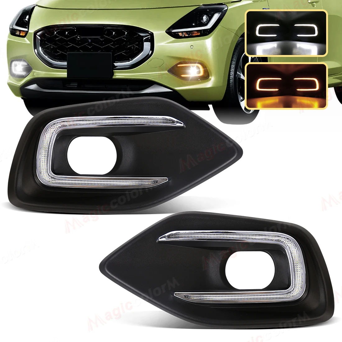 Front Fog Lights For Suzuki Swift  2024-ON LED Daytime Running Lights DRL Turn Signals Car Fog Lamp Kit