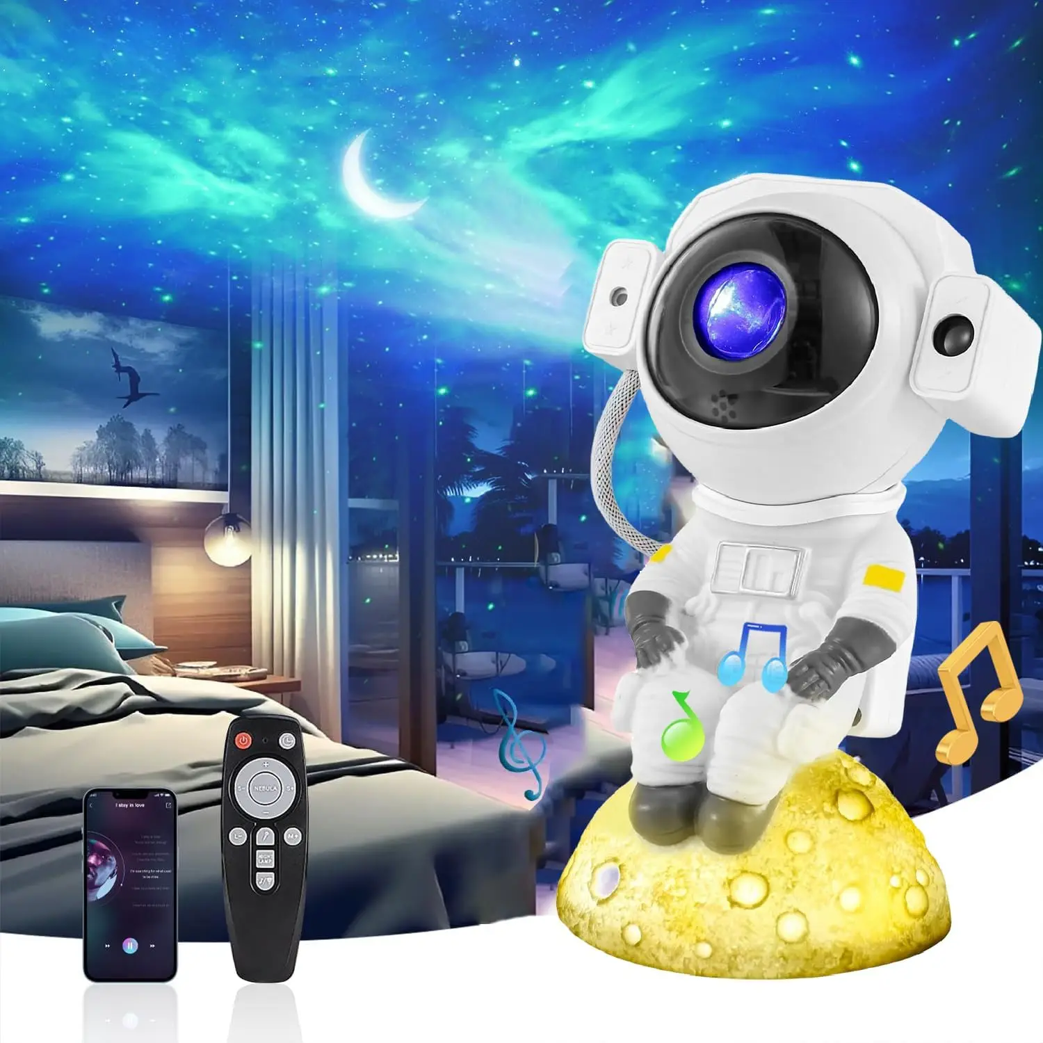 

2025 Music Star Galaxy Projector Night Light with Timer Astronaut Space Projector Starry Nebula Ceiling LED Decor Lamp