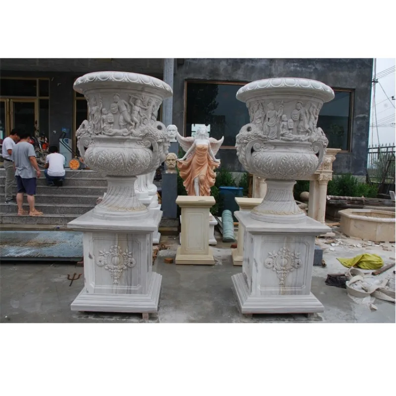 Outdoor Garden Decoration Natural Stone Marble flowerpot For Sale