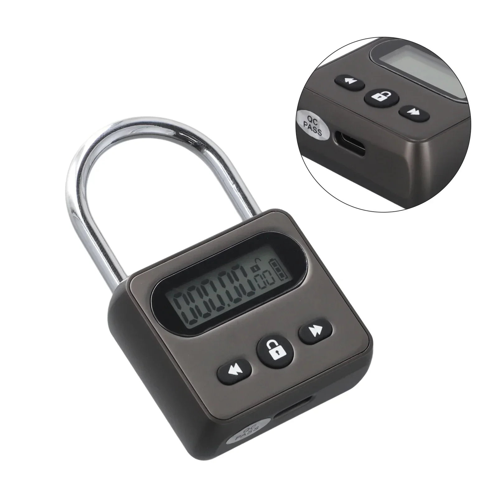 1pc Timing Padlock Metal Timer Lock LCD Display Multi Function Electronic Time 999 Hour Timing Anti-addiction Electronic Lock