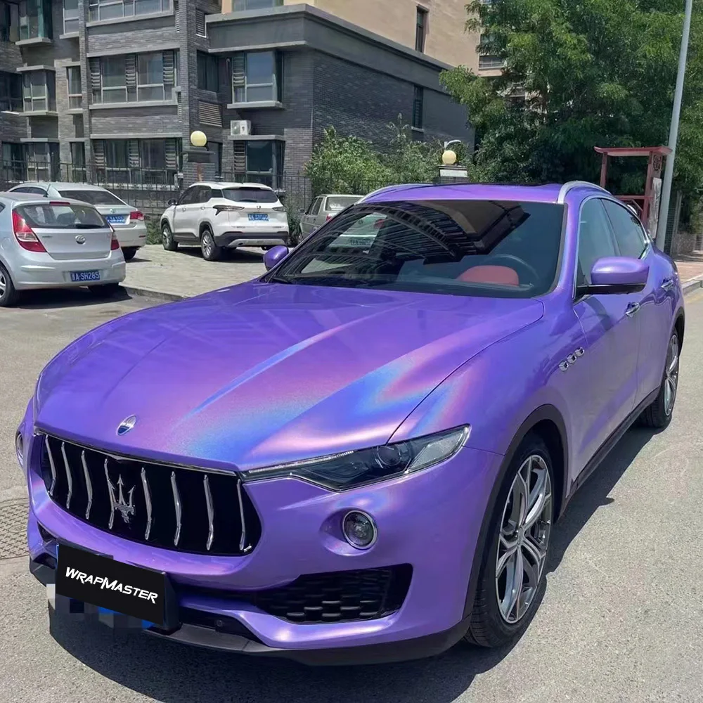 Vinyl wrap shop plastic hood protector Gloss Iridescent Laser Purple liner Vinyl working with  car protector film