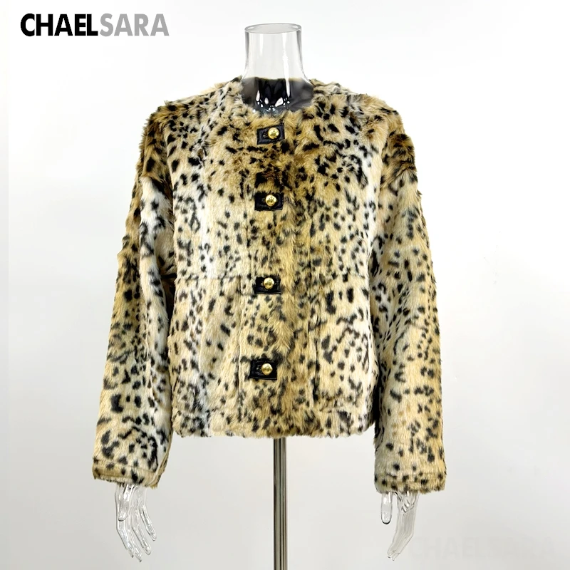 Women's Leopard Faux Fur Coat - Warm Button-Front Jacket
