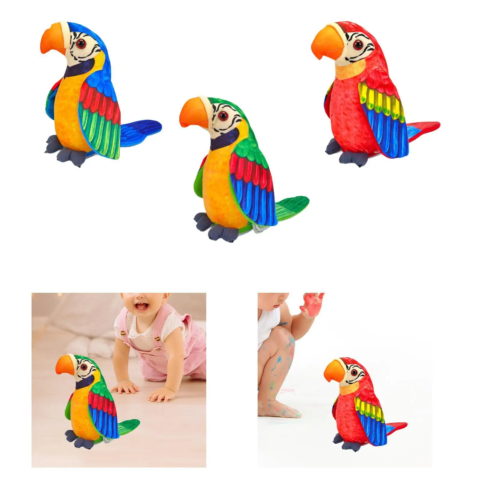 Brinquedo de papagaio elétrico brinquedo de pelúcia interativo para bebês recém-nascidos