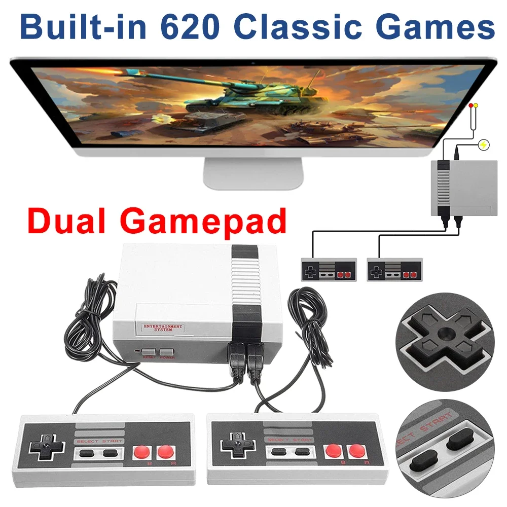 Mini TV Game Console 620 Video Gaming Player Gift 8 Bit Classic Retro Portable Lightweight Game Playing Elements