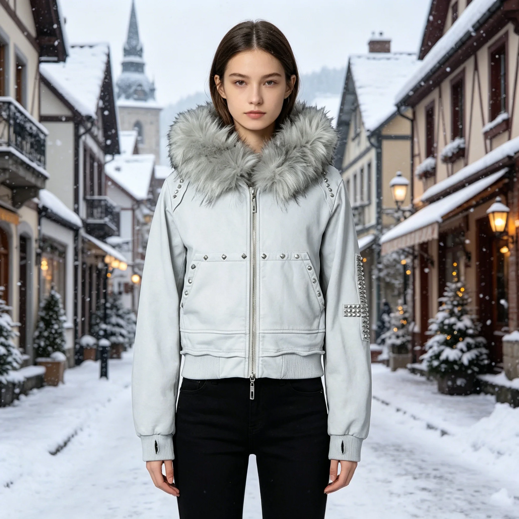 

Street dark punk fashion autumn new retro washed fur collar hooded sweatshirt said to be European and American clothing
