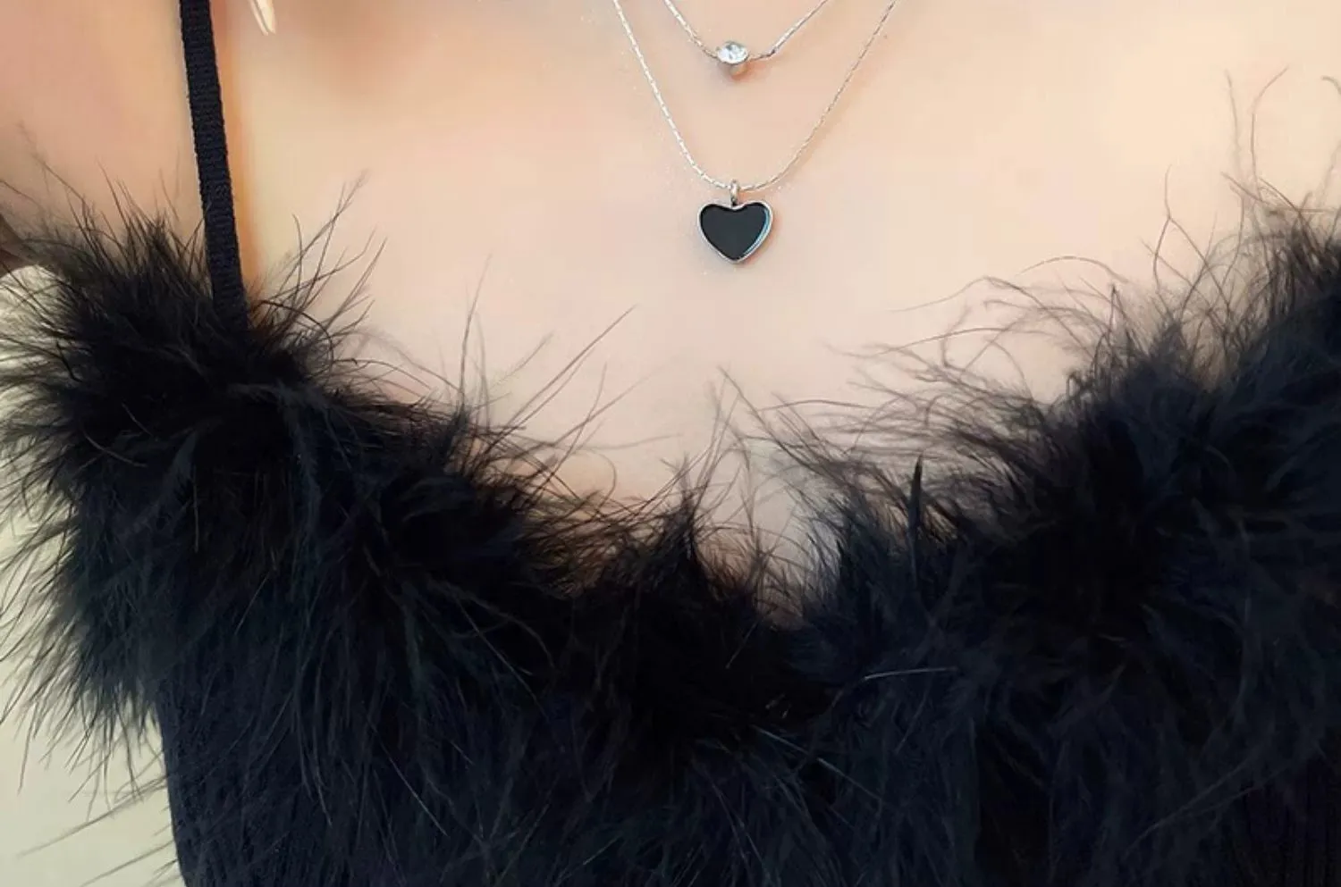 lingzhiwu Black Heart Double Layer Necklace Fashion All Match Brief Choker Neclaces New Arrival