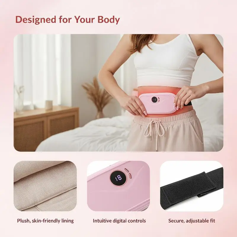 Electric Waist Massage Period Cramp Massager Vibrating Heating Pad Belt For Menstrual Waist Stomach Abdominal Warm Belt