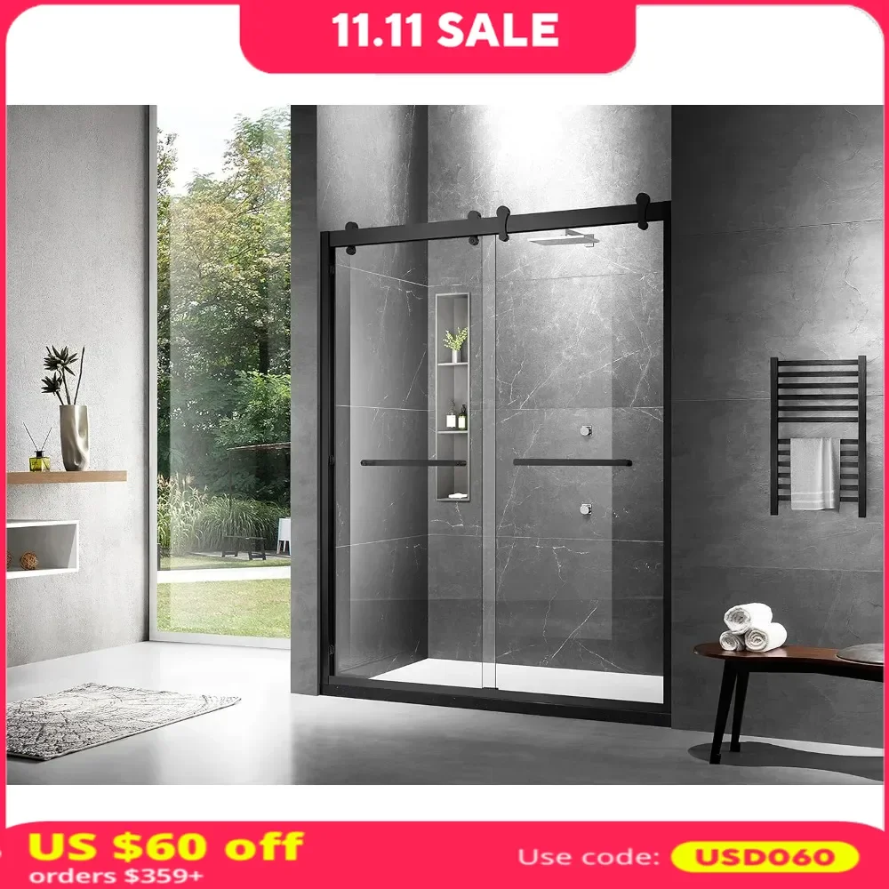 Glass Shower Door, 66''x 76'', Framed, 0.38 Inches (10mm) Clear Tempered Glass, Double Sliding, Bathroom Shower Door