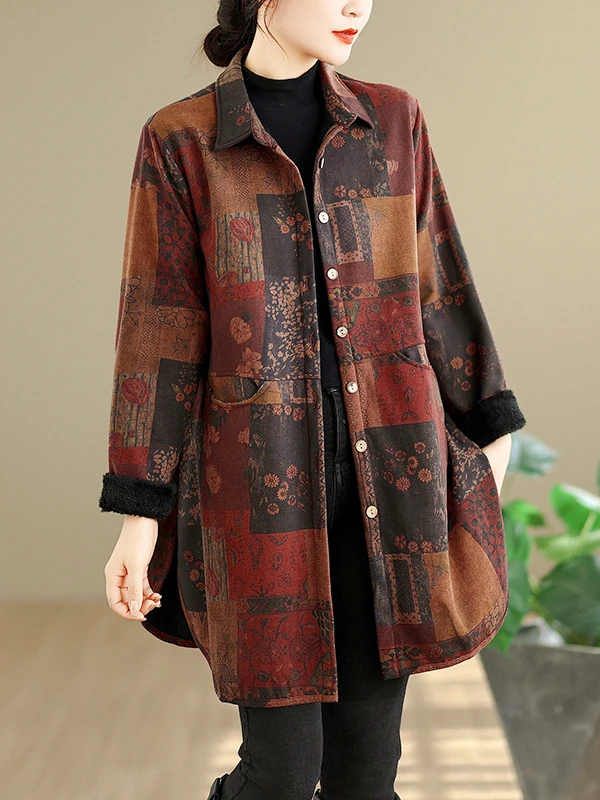 

Winter Thiened Fce Women's Jaet Retro Korean Sle Loose Fit Medium Length Cotton Coat with Collar Single Button