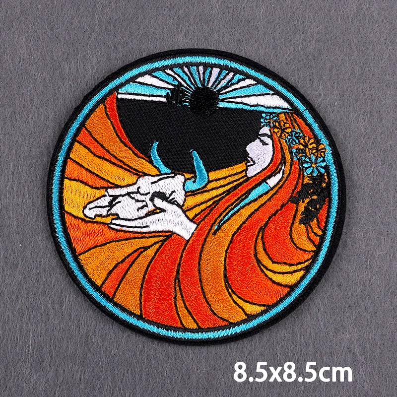 Psychedelischer Pilz-Zauberer-Hand-Aufnäher, Stickerei-Aufbügelpatches für Kleidung, Magische Kugel-Kleideraufkleber, DIY-Applikations-Abzeichen – Detail 4