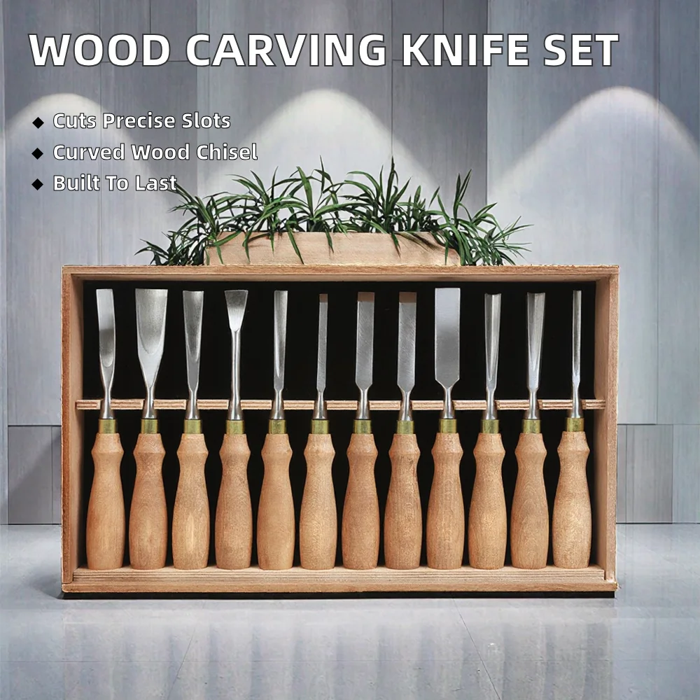 Industrial Woodworking Carving Knife Manual Set With Straight Tip Chisel And Slot-Cutting Knife Chrome-Vanadium Steel
