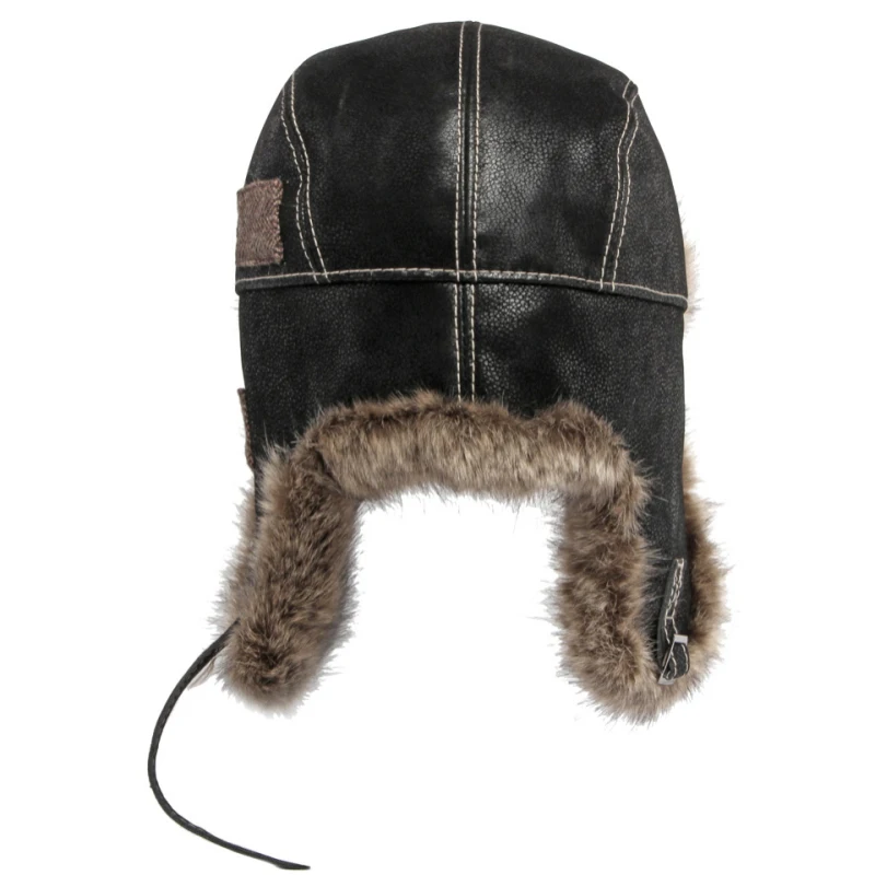 HT4098 Russian Hat Thick Warm Leather Winter Hat Men Women Windproof Fluffy Fur Bomber Hat Ski Earflap Cap Russian Ushanka Hat