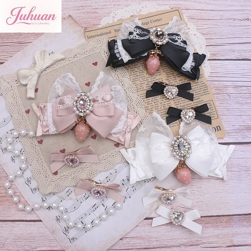 

Оригинальные японские милые и милые заколки ручной работы, импортные кружевные заколки с клубникой, большой бант, заколка для волос, зажим для волос для девочек