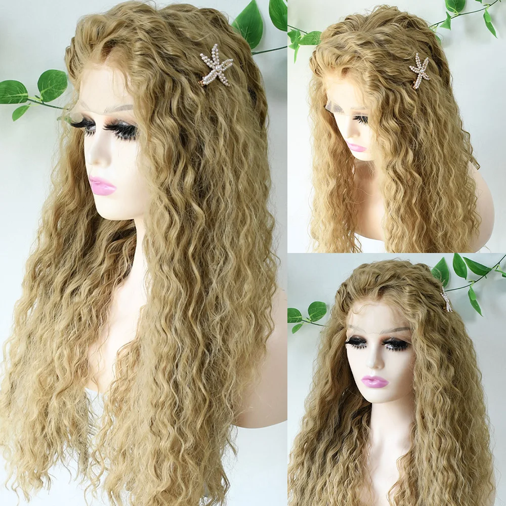 180Density Honey Blonde Perücke Synthetische Deep Wave Lace Front Perücken Blonde Curly 13x4 HD Lace Front Perücken vorgezupft für Frauen