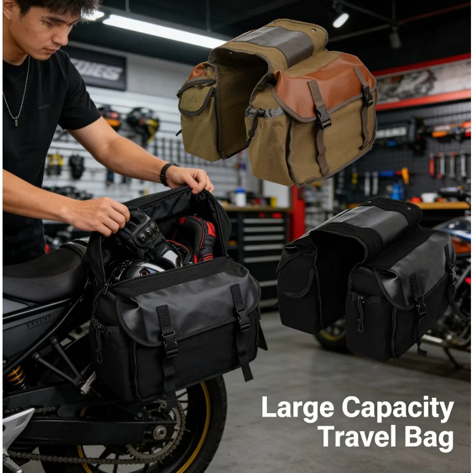 AliExpress NONE 2026 1pc Large Capacity Bicycle Side Bag Wear Resistant Canvas Pack For Motorcycle Electric Bike Outdoor Storage