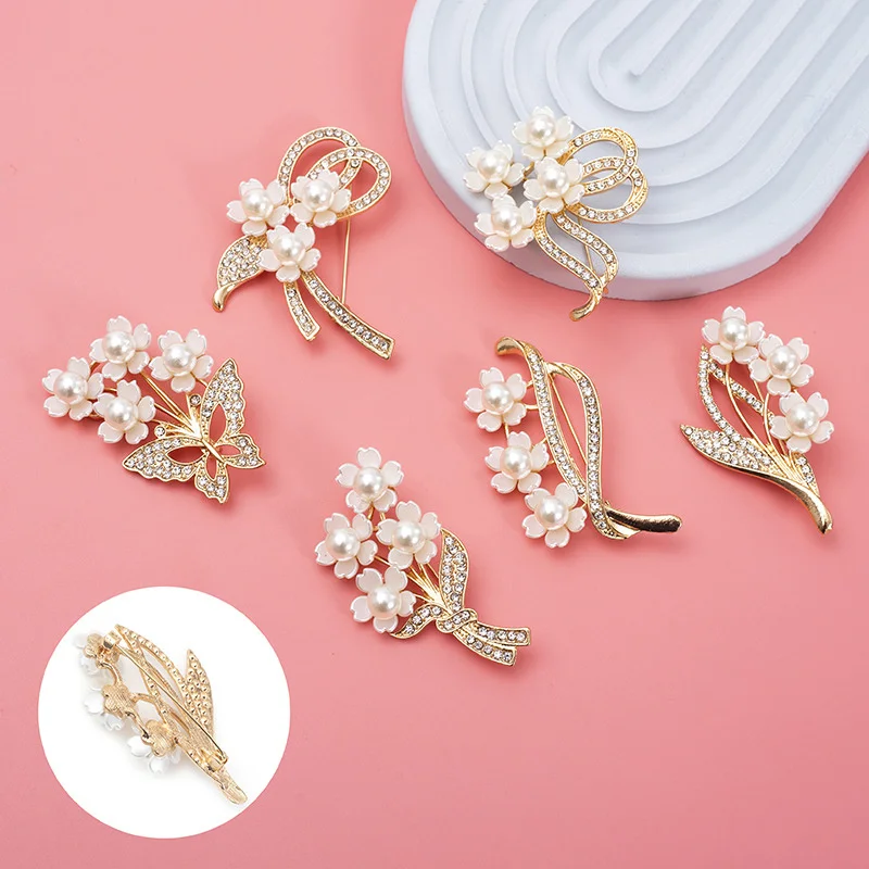 Women Wedding Crystal Bouquet Corsage Clothing Pins Jewelry Accessories Vintage Flower Bunch Pearl Rhinestone Brooche