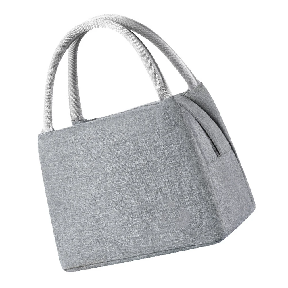 

Thermal Lunch Bag Large Capacity Insulated Tote 22x14x17cm Grey Portable Pouch for Students Picnic Sundries Waterproof Zipper