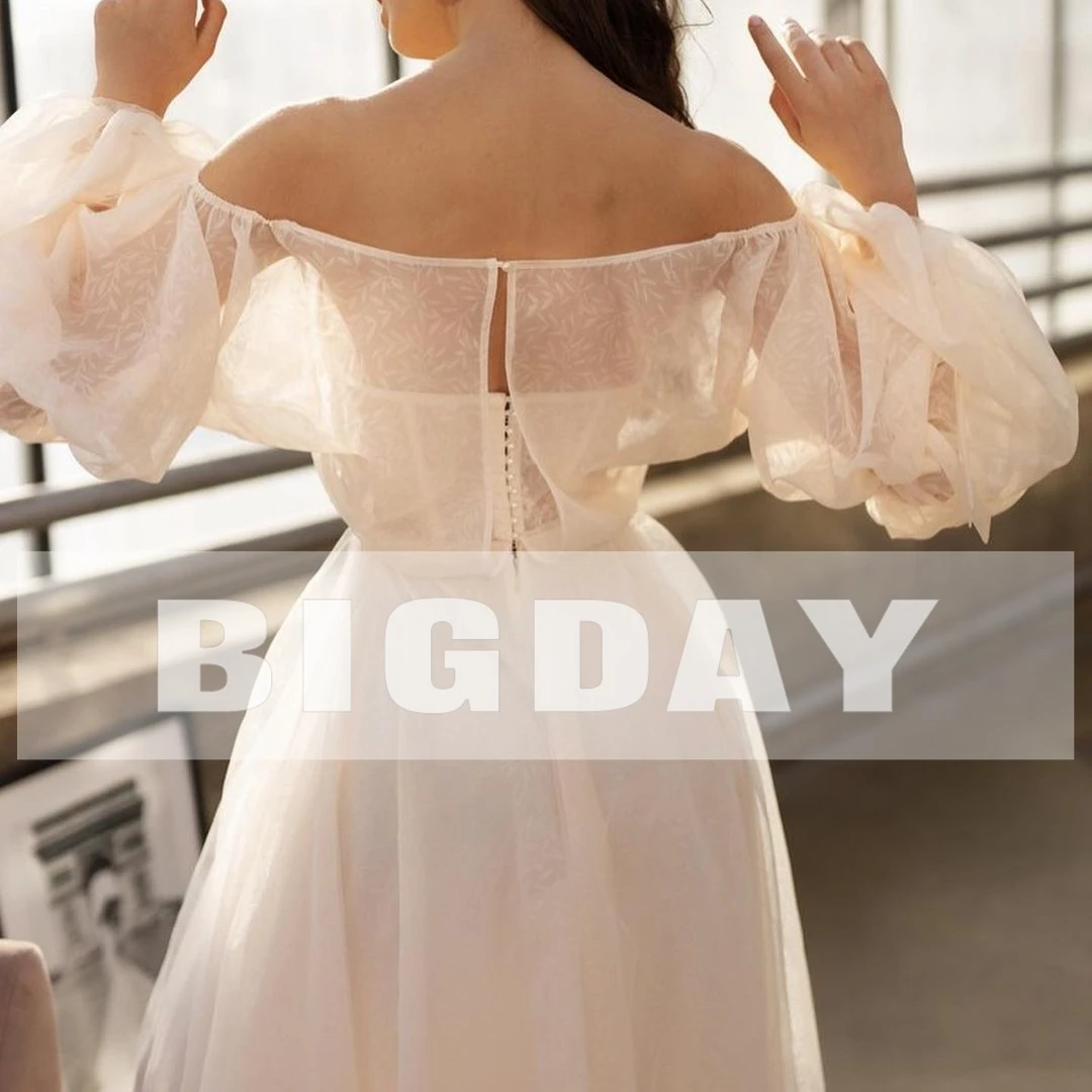 Exquisite Wedding Dress For Woman A-Line O-Neck Tulle Button Full Sleeves Bride Gowns Sweep Train Vestido De Novia Customized