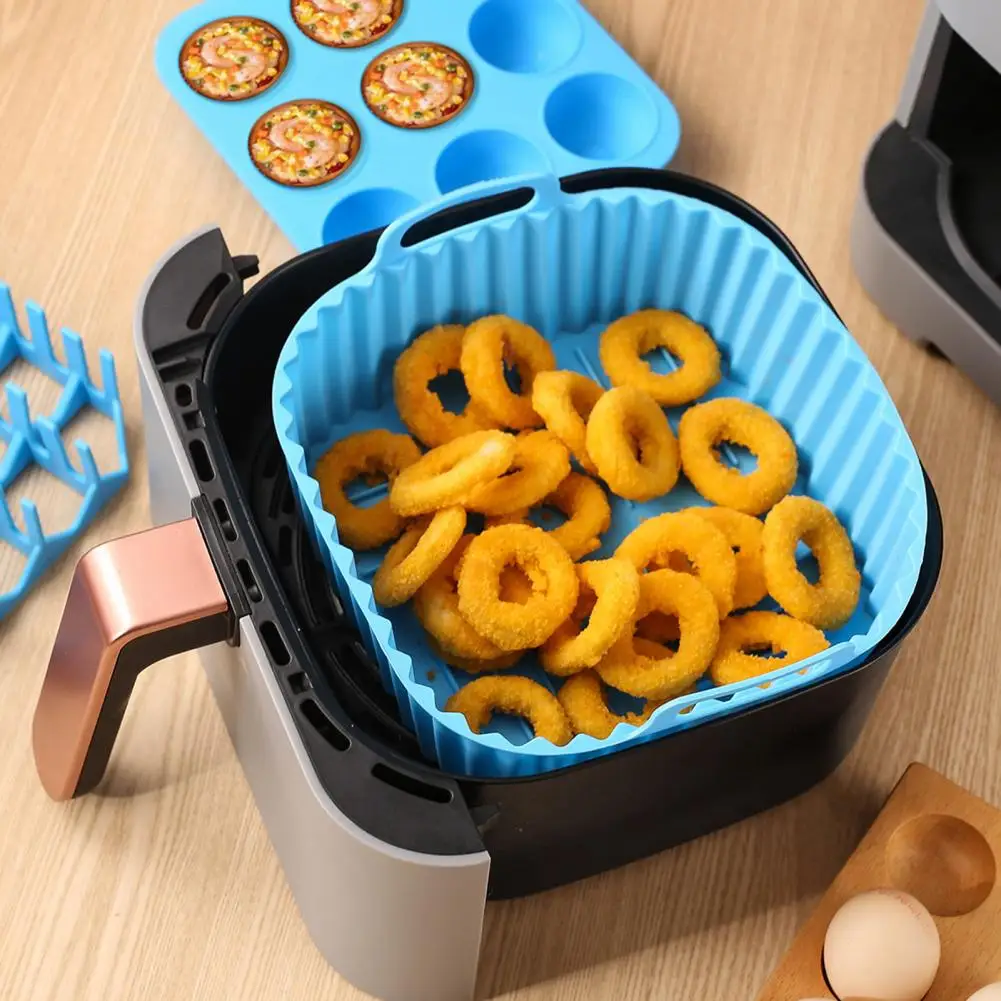 Air Fryer Food Protector Mat 2 Pcs Square Silicone Air Fryer Liners Reusable Non-stick Oven Baking Mats Dishwasher Safe for Air