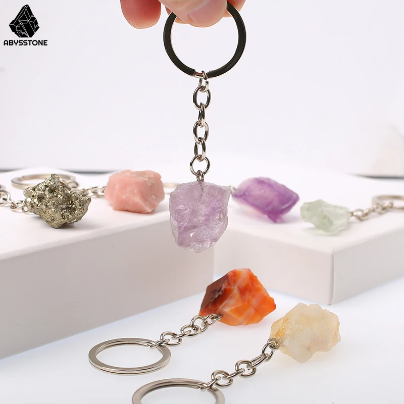 Natural Stones Crystals Healing Key Chain Gemstones Mineral Key Rings Amethyst Moonstone Selenite Citrine Witchcraft Home Decor