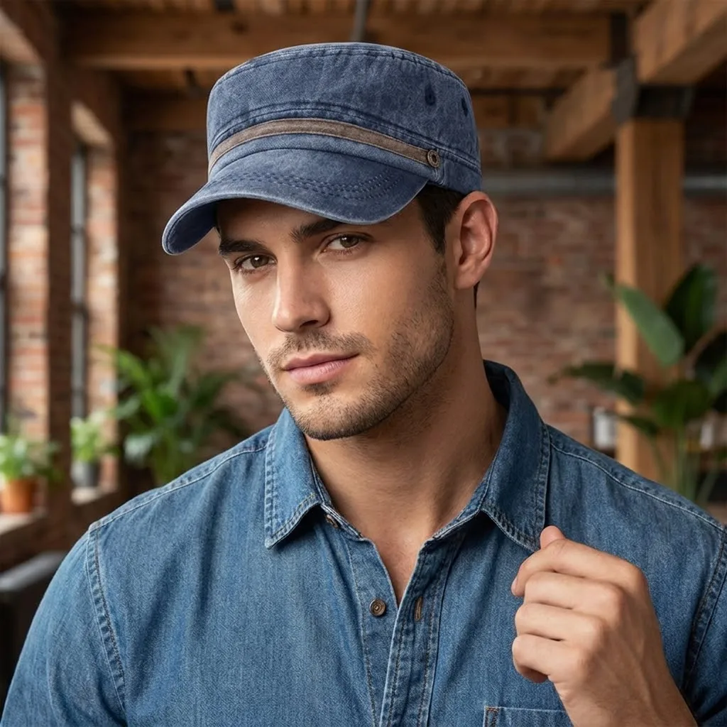 New Retro Washed Cotton Big Head Flat Hat Adjustable Short Brim Sun Hat Breathable Spring Summer Middle-aged Dad Hat Men Women