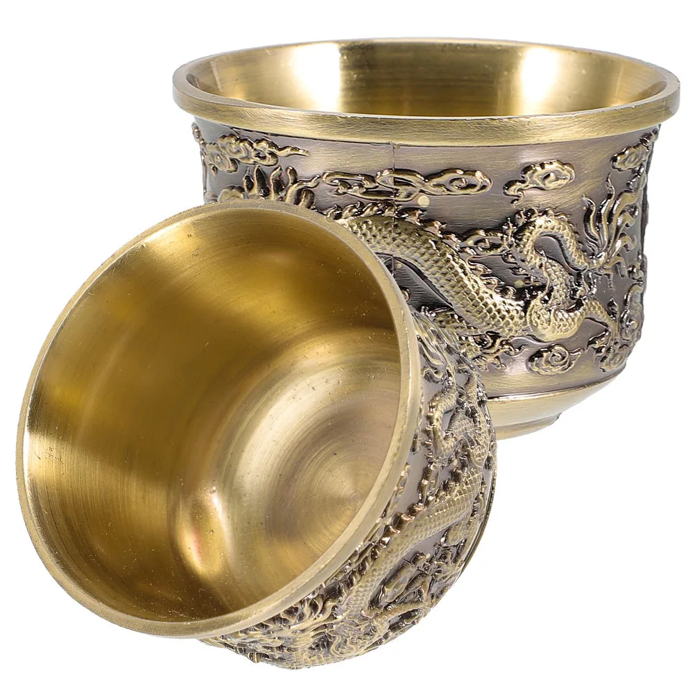 

2Pcs Chinese Style Tea Cup Zinc Alloy Material Unique Shape Good Decoration Hot Cold Drinks Home Decor