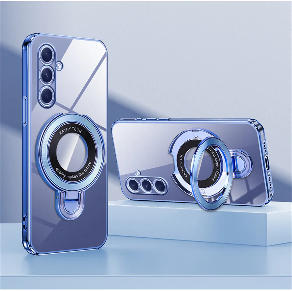 

Luxury Transparent Plating Magnetic Bracket Case For Samsung A16 A06 A56 A26 A36 A55 A15 A35 A54 A24 A34 A14 A05S Stand Cover
