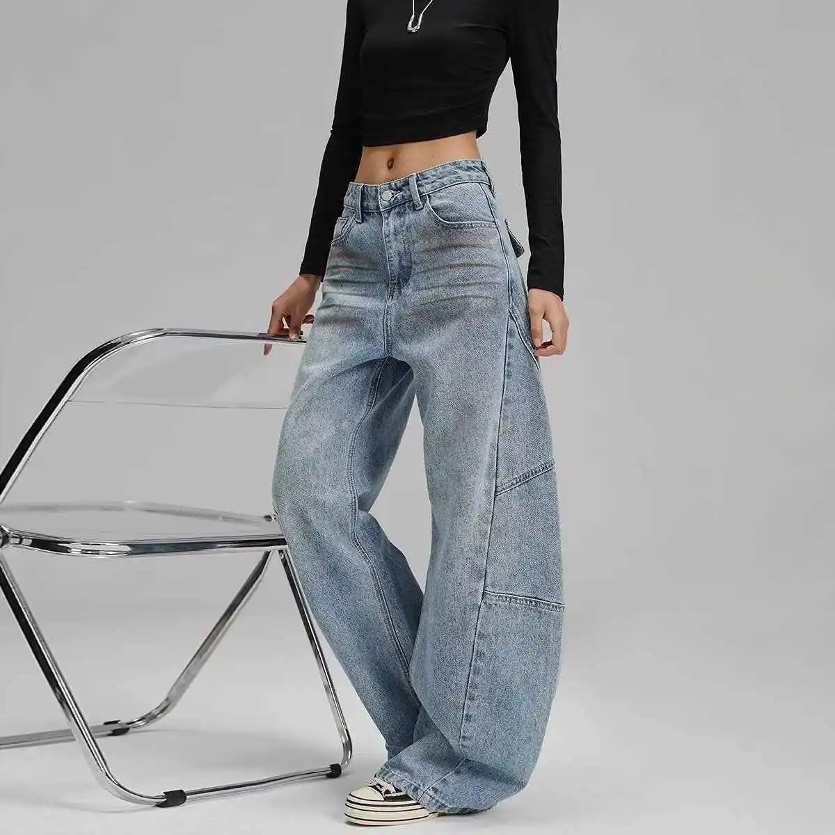 

Women Blue Y2k Baggy Bent Knife Jeans Harajuku Vintage Boyfriend Denim Trousers Japanese 2000s Style Grunge Jeans Pants Clothes