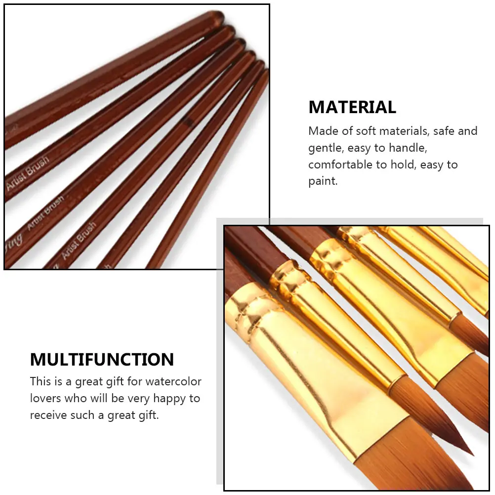 

6pcs Nylon Hair Paint Brush Kit For Adult Watercolor Painting Drawing Artist Professional Tool Set Art Supplies