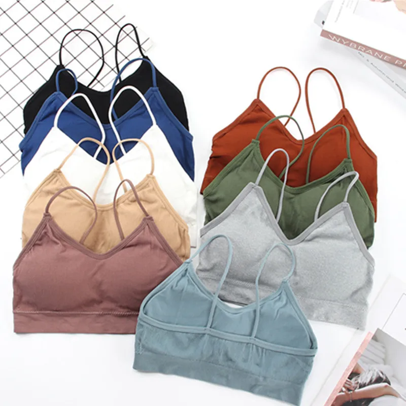 100pcs Sexy Strap Sports Bra Thin Push Up Sport Bra Yoga Gym Crop Top Brassiere Fitness Tube Top Breathable Beauty Back Bras