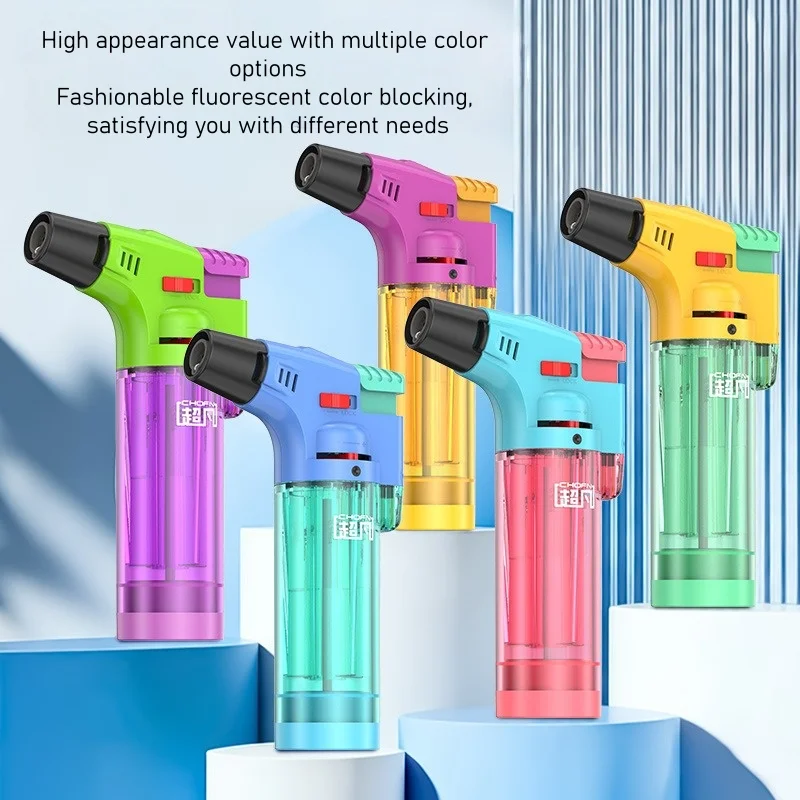Stylish Color-Block Transparent Body Windproof Butane Torch Lighter Multi-Functional Household Kitchen Gas Igniter Gifts