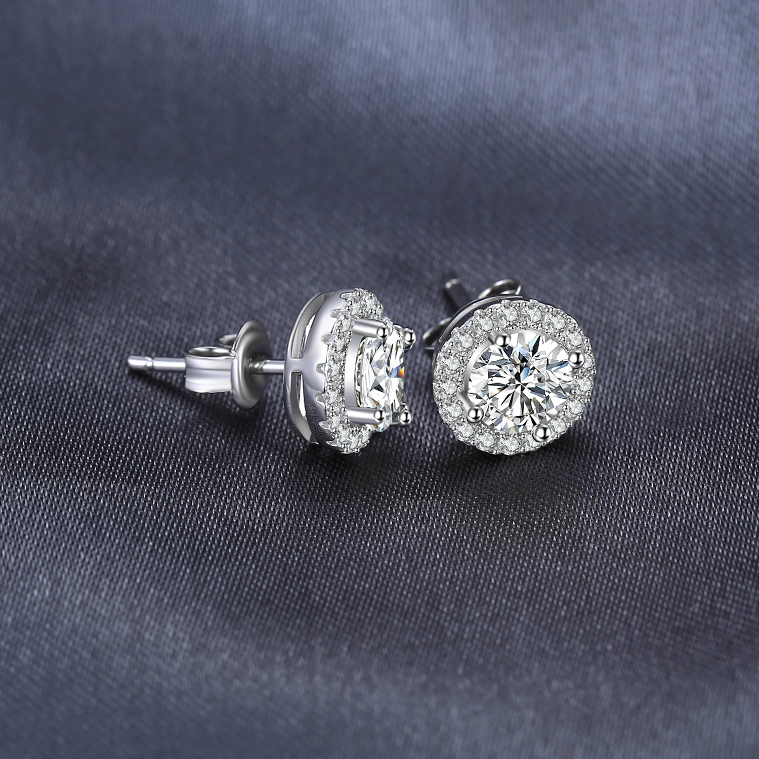 JewelryPalace Round 5A Cubic Zirconia Wedding Engagement 925 Sterling Silver Halo Stud Earrings for Woman Anniversary Gift